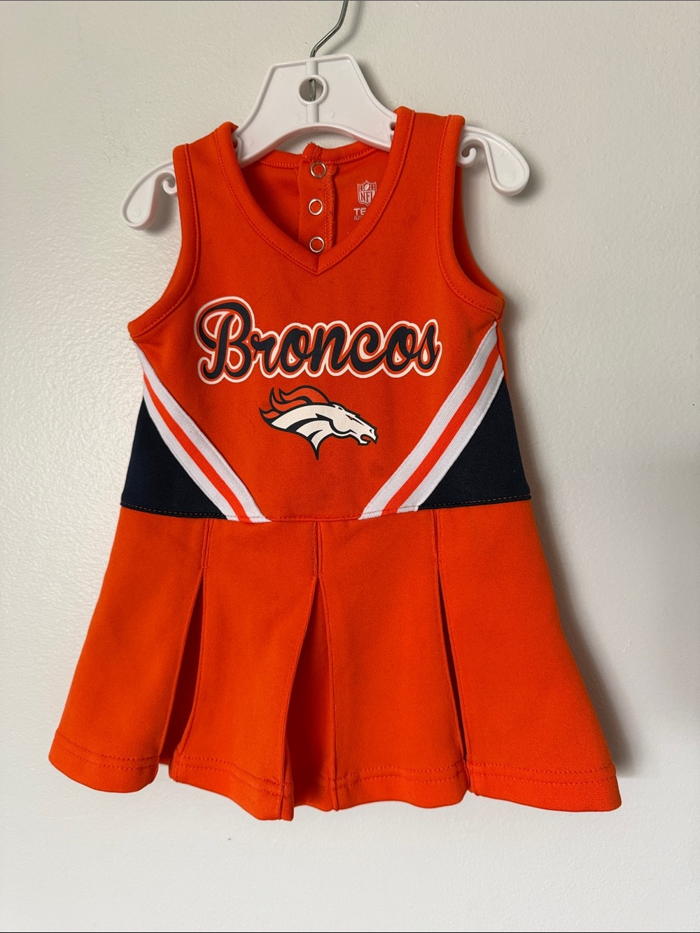 *STAINED* 18m baby BRONCOS cheer NFL orange dress cheerleader football toddler
